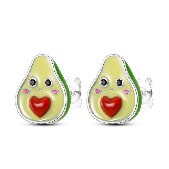 Green Avocado Stud Earrings Sterling Silver S925 - Picture 1 of 4